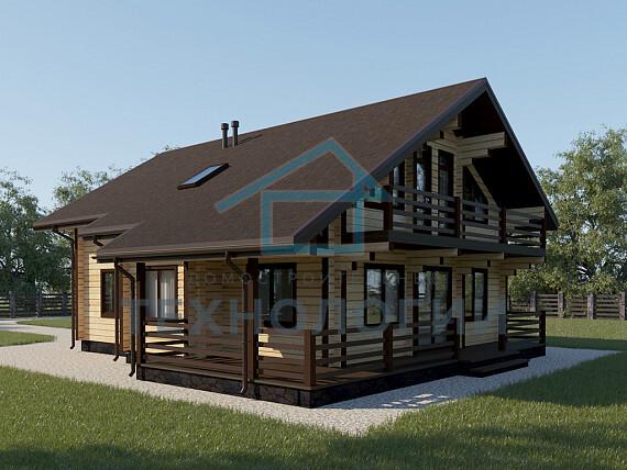 Дом шале из бруса в полтора этажа 9х11 с террасой Орислав