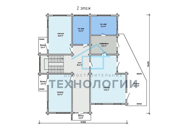 Двухэтажный дом из бруса 17х24 проект Елень