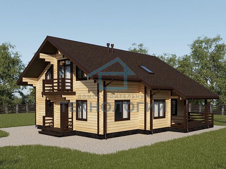 Дом шале из бруса в полтора этажа 9х11 с террасой Орислав