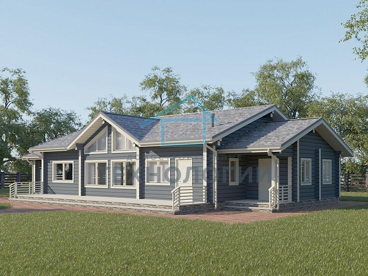 Скандинавский одноэтажный дом из бруса 10х20 с террасой Франа