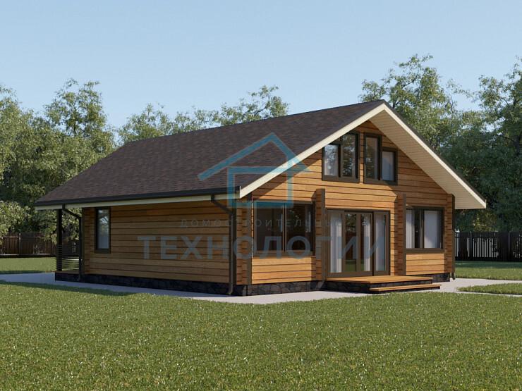 Дом шале из бруса в полтора этажа 10х11 с террасой Вея