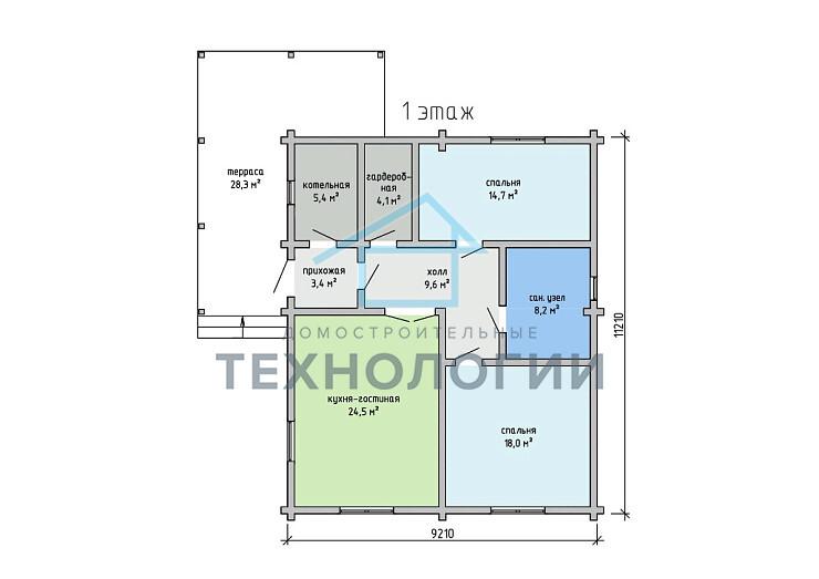 Одноэтажный дом из бруса 9х11 проект Август