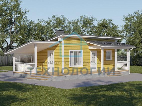 Современный одноэтажный дом из бруса 5х8 с террасой Агидель