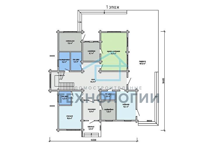 Двухэтажный дом из бруса 14х16 проект Елица