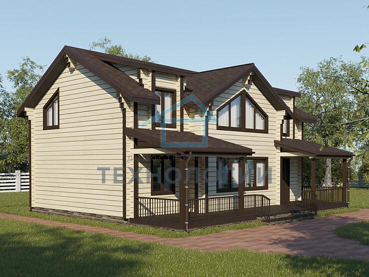 Дом шале из бруса в 1,5 этажа 9х12 с террасой Санда