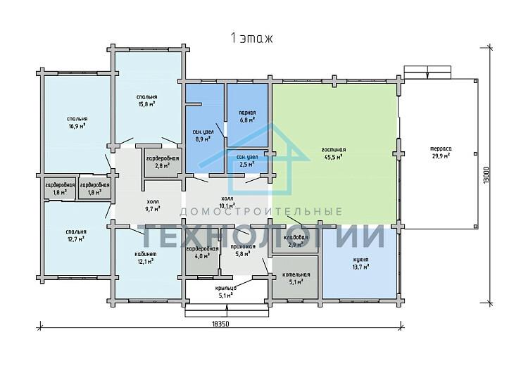 Одноэтажный дом из бруса 13х18 Дементий