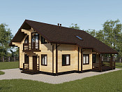 Дом шале из бруса в полтора этажа 9х11 с террасой Орислав