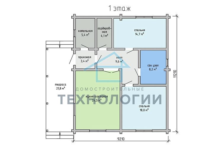 Одноэтажный дом из бруса 9х11 проект Мавра