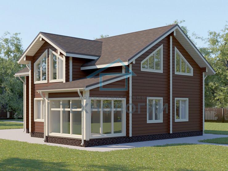 Полутораэтажный дом шале из бруса 11х12 с террасой Собина