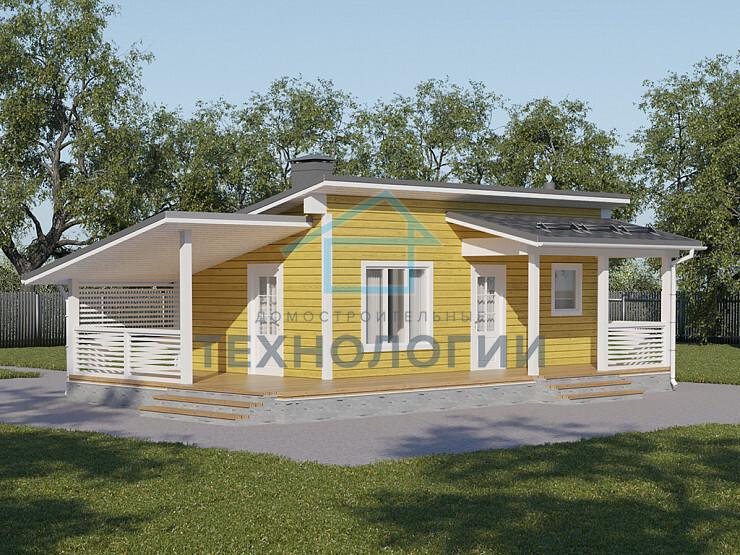Современный одноэтажный дом из бруса 5х8 с террасой Агидель