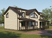 Дом шале из бруса в 1,5 этажа 9х12 с террасой Санда