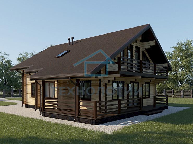 Дом шале из бруса в полтора этажа 9х11 с террасой Орислав