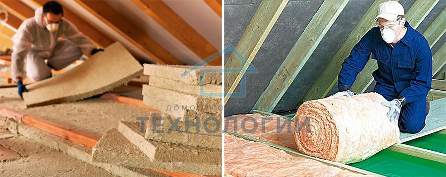 Фото 11. Утепление потолка каркасного дома каменной (базальтовой) и стеклянной ватой