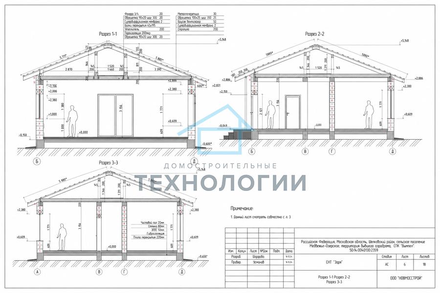 Схема фасада дома с отметками высот