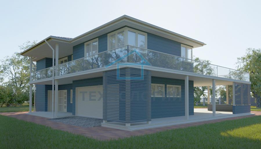 Фото 2. Проект двухэтажного дома из газобетона со встроенным гаражом