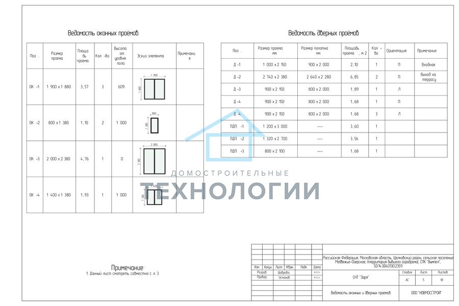 Ведомость оконных и дверных проемов